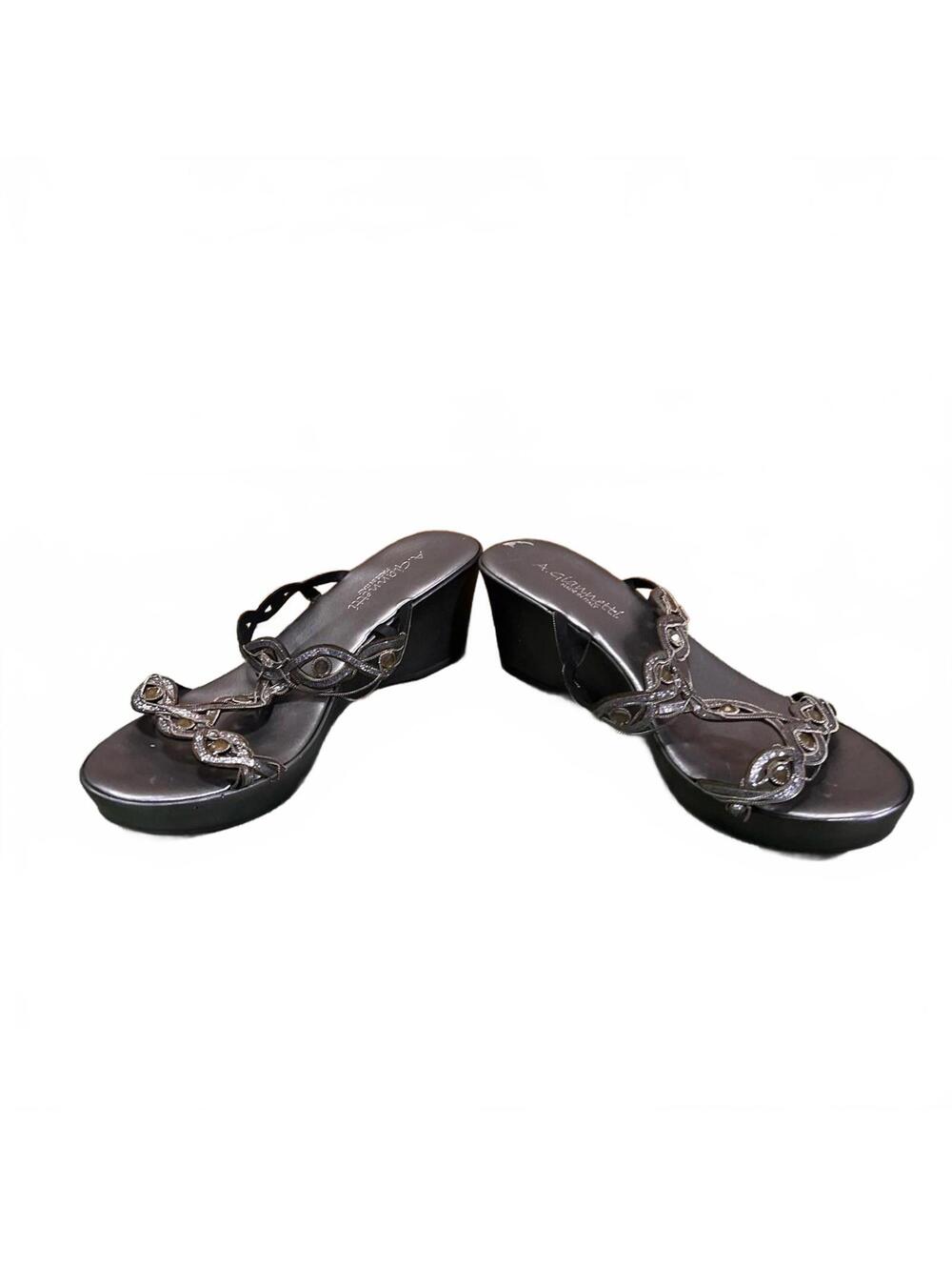 A. Giannetti Womens Metallic Silver Slip On Wedge Sandals Gem Accents Size 8